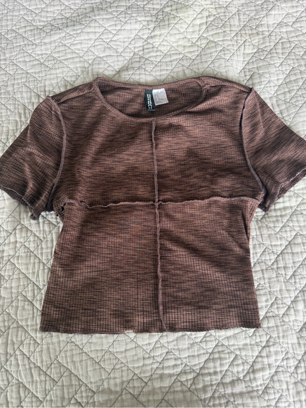 Woven Short Sleeve Crop Top in Brown